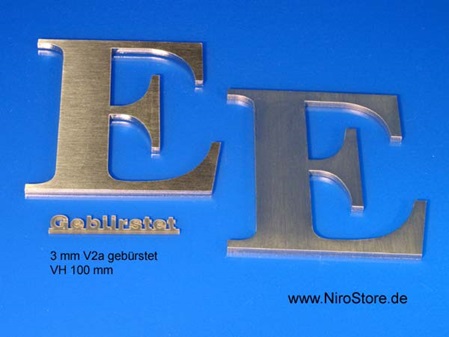 Edelstahl V2a Buchstaben gebürstet 3mm gelasert