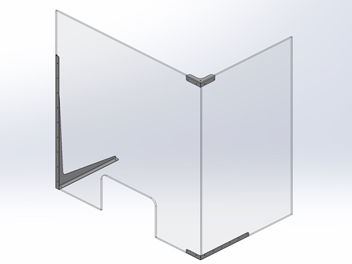 Hygieneschutzwand Corner Ecklösung Acrylglas Edelstahl Edelstahl-Eckverbinder Durchreiche L-Form Seitenplatte Frontplatte verschraubt