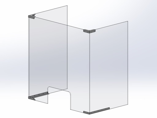 Hygieneschutzwand Corner Acrylglas Edelstahl Edelstahl-Eckverbinder Durchreiche U-Form Seitenplatten Frontplatte verschraubt