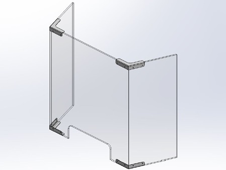 Hygieneschutzwand Corner Acrylglas Edelstahl Eckverbinder Durchreiche