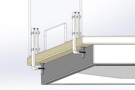 Hygieneschutzwand Workplace Acrylglas Speziallösung Metallrahmenkonstruktion Schreibtisch Inbusschraube Edelstahl Klemm-Halterung Durchreiche Schreibtisch höhenverstellbar