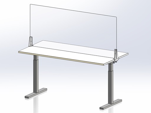 Hygieneschutzwand Workplace Acrylglas Edelstahl Klemm-Halterung Durchreiche Schreibtisch höhenverstellbar Sonderfertigung seitlich montiert