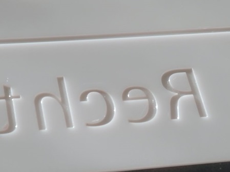 Acrylglas Plexiglas® Rückseite eingelegte Buchstaben Grundplatte weiß