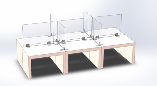 Hygieneschutzwand Basic Acrylglas Edelstahl Edelstahlfüße Durchreiche Systemlösung Schreibtische Callcenter